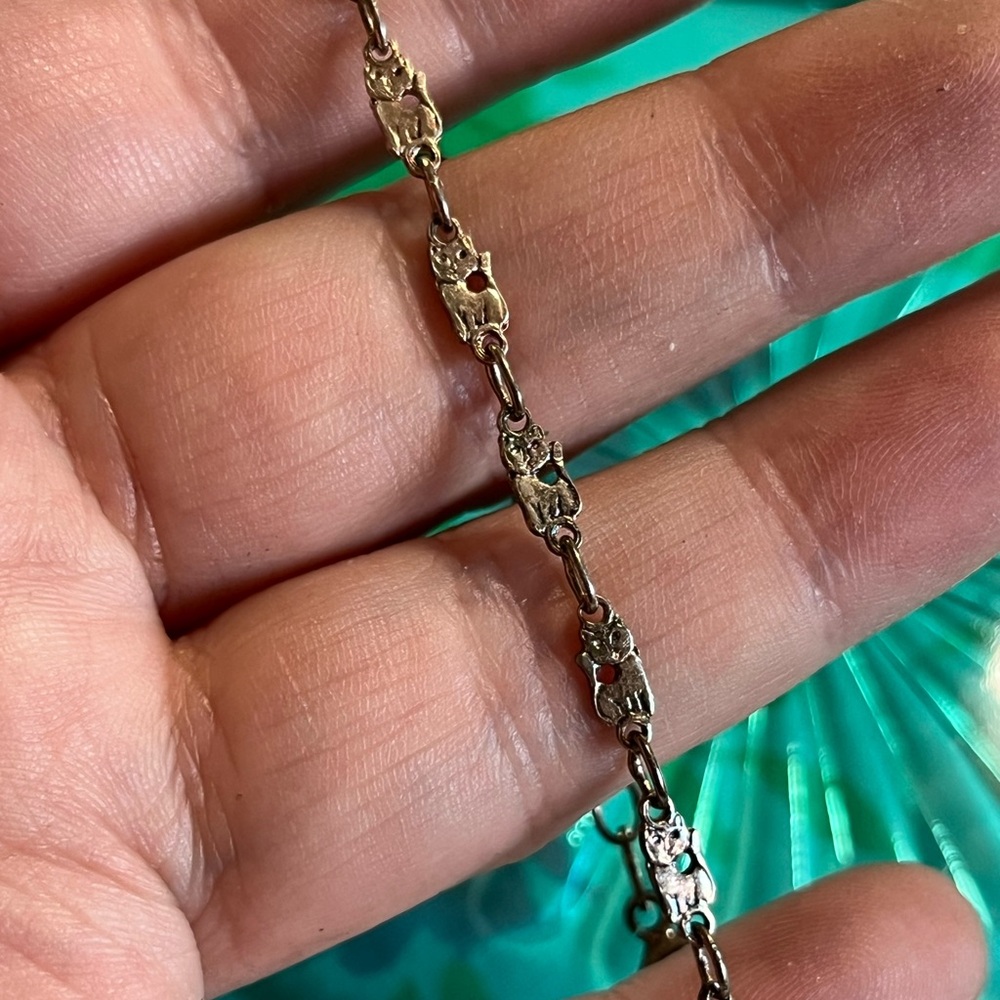 Vintage Delicate Sterling Silver 925 Cat Kitten Chain Bracelet